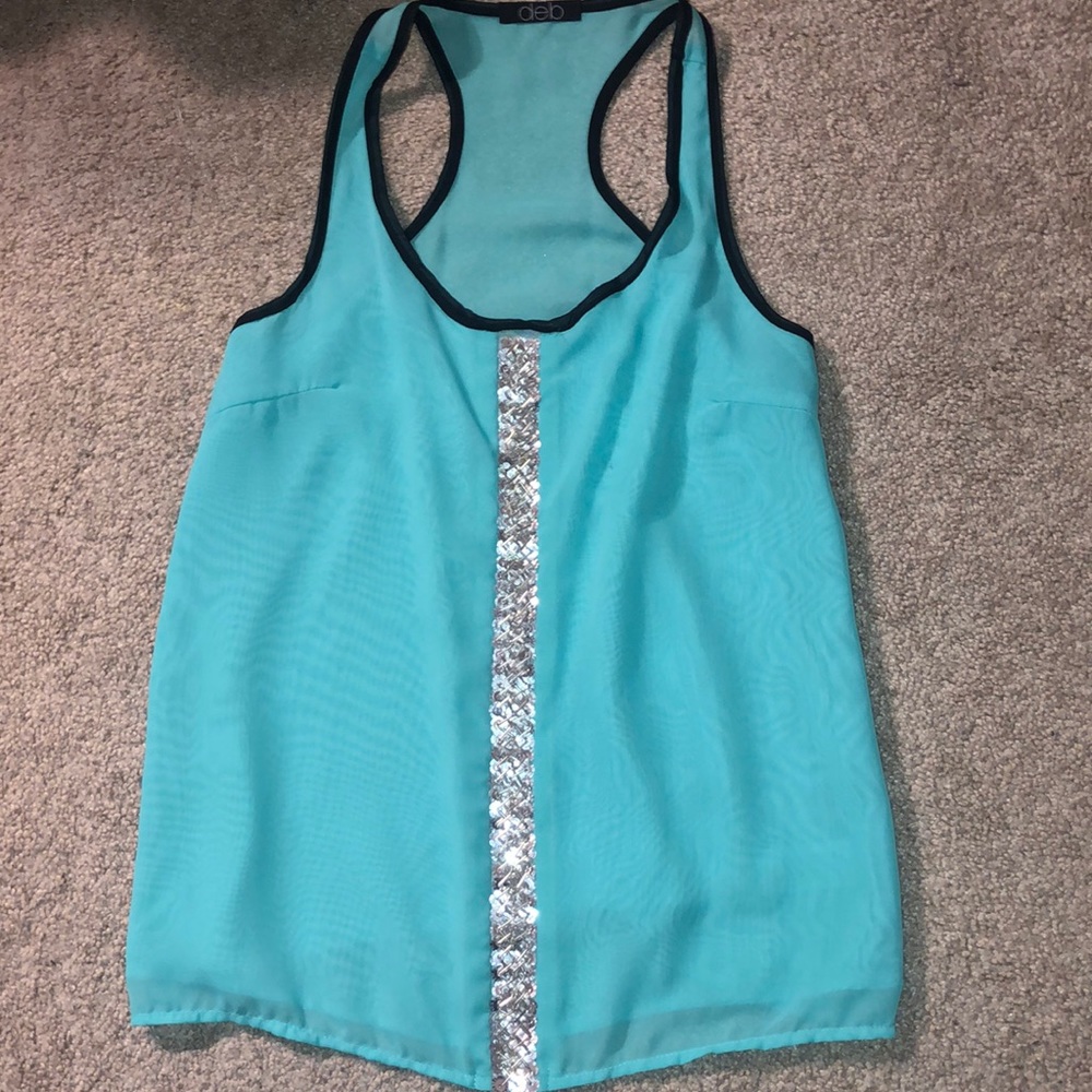 Teal Tank With Sequin Center Line